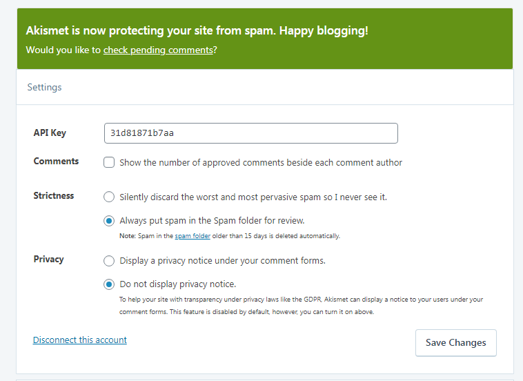 Hướng dẫn cài đặt Akismet - plugin chống spam Wordpress (7)