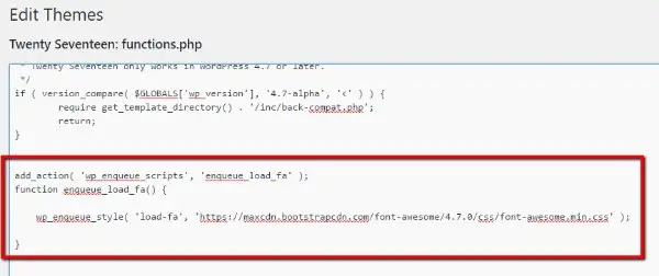 add Font Awesome Stylesheet vào tệp Functions.php