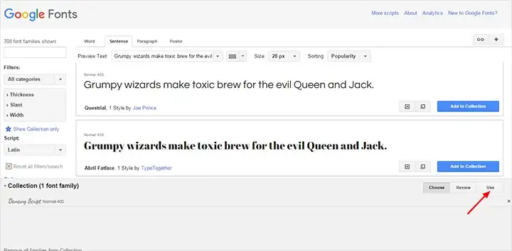 Chọn phông chữ trên Google Fonts