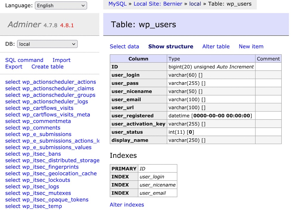 Tìm và truy cập bảng wp_users