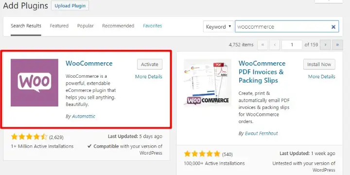 Cài đặt và kích hoạt Plugin WooCommerce