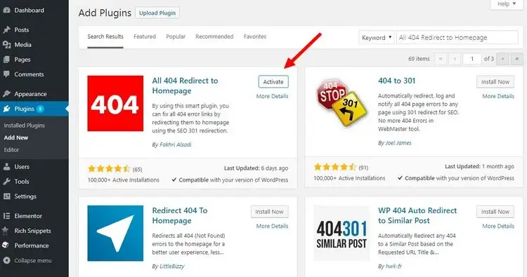 Cài đặt Plugin ‘All 404 Redirect to Homepage’