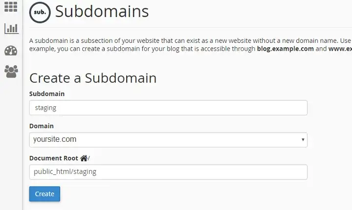 Tạo tên miền phụ (Subdomain)