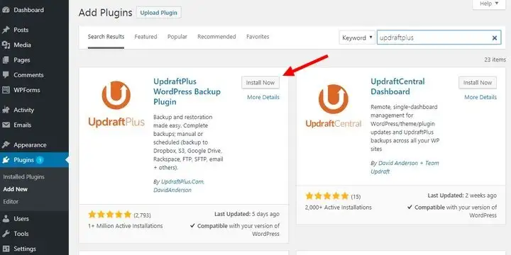 Cài đặt Plugin UpdraftPlus