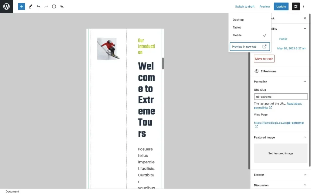 WordPress mobile preview trong Post/Page Editor