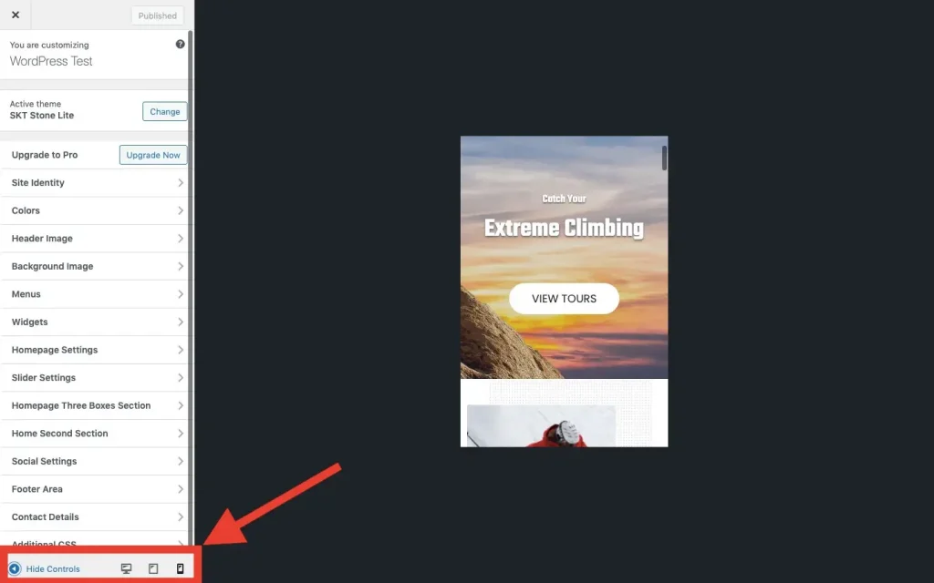 WordPress mobile preview trong Customizer Preview
