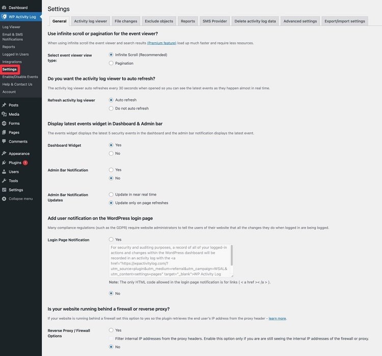 Khám phá các cài đặt khác của Plugin WP Activity Log