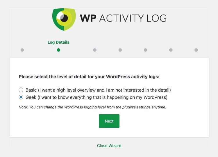 Cài đặt WP Activity Log và hoàn thành trình thiết lập Wizard