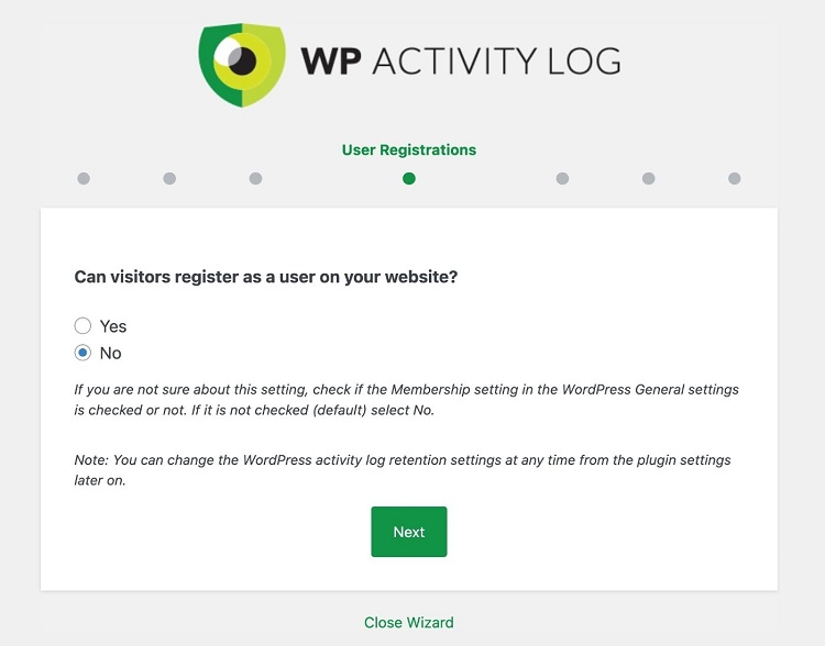 Cài đặt WP Activity Log và hoàn thành trình thiết lập Wizard