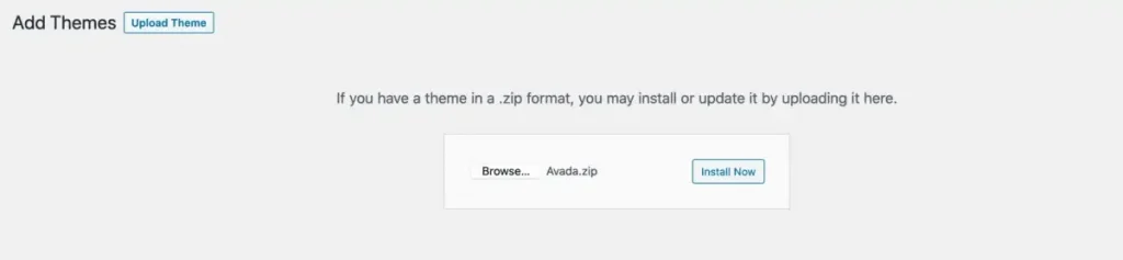 upload file theme avada wordpress 