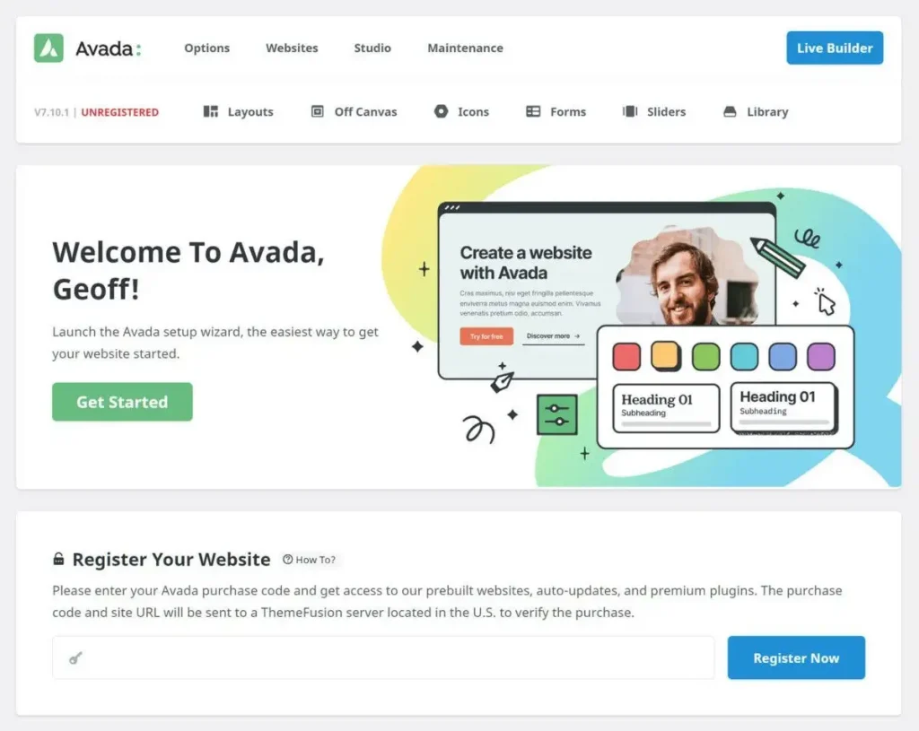 kích hoạt theme avada wordpress